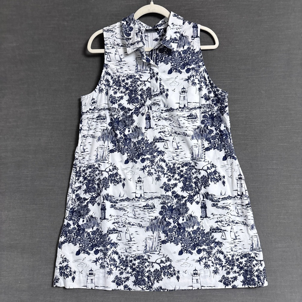 Vineyard Vines Dress L White Blue Coastal Nautical Shift Lighthouse Sail Boats